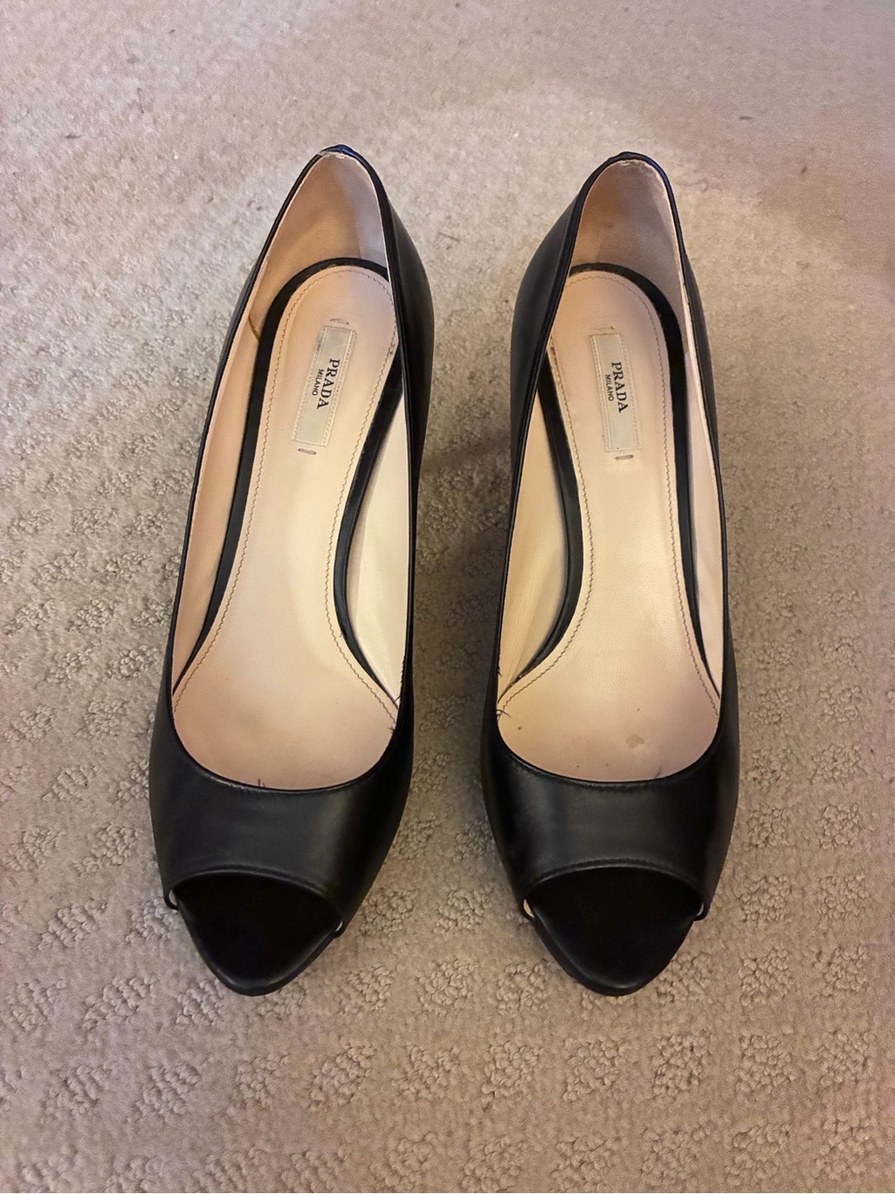 Prada Black Leather Peep-Toe Pumps